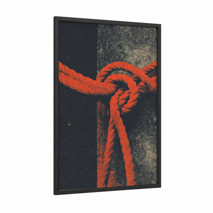 Nautical Knot Study framed rope knots print — black wood frame — red and black and white palette