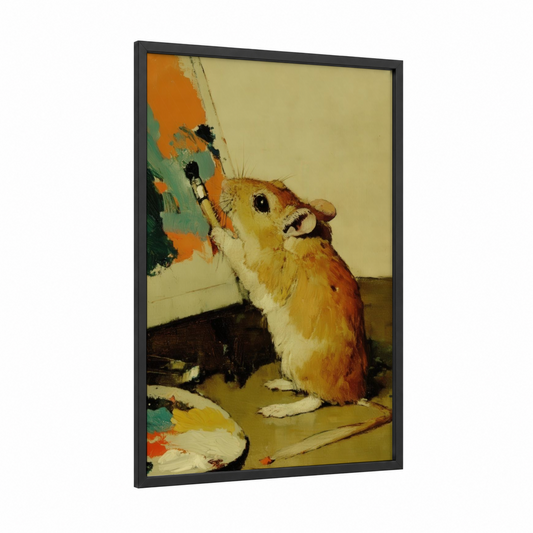 Artistic Gerbil framed art print — black wood frame — orange and gold palette