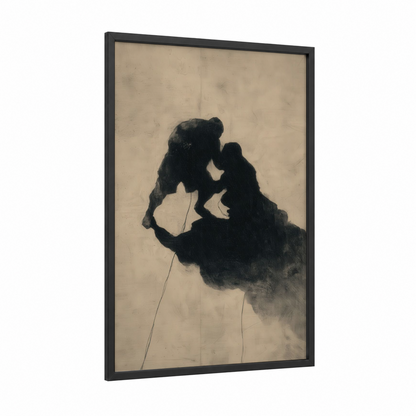 Intimate Wrestling framed art print — black wood frame — black and cream palette