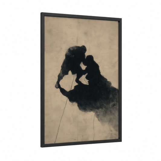 Intimate Wrestling framed art print — black wood frame — black and cream palette