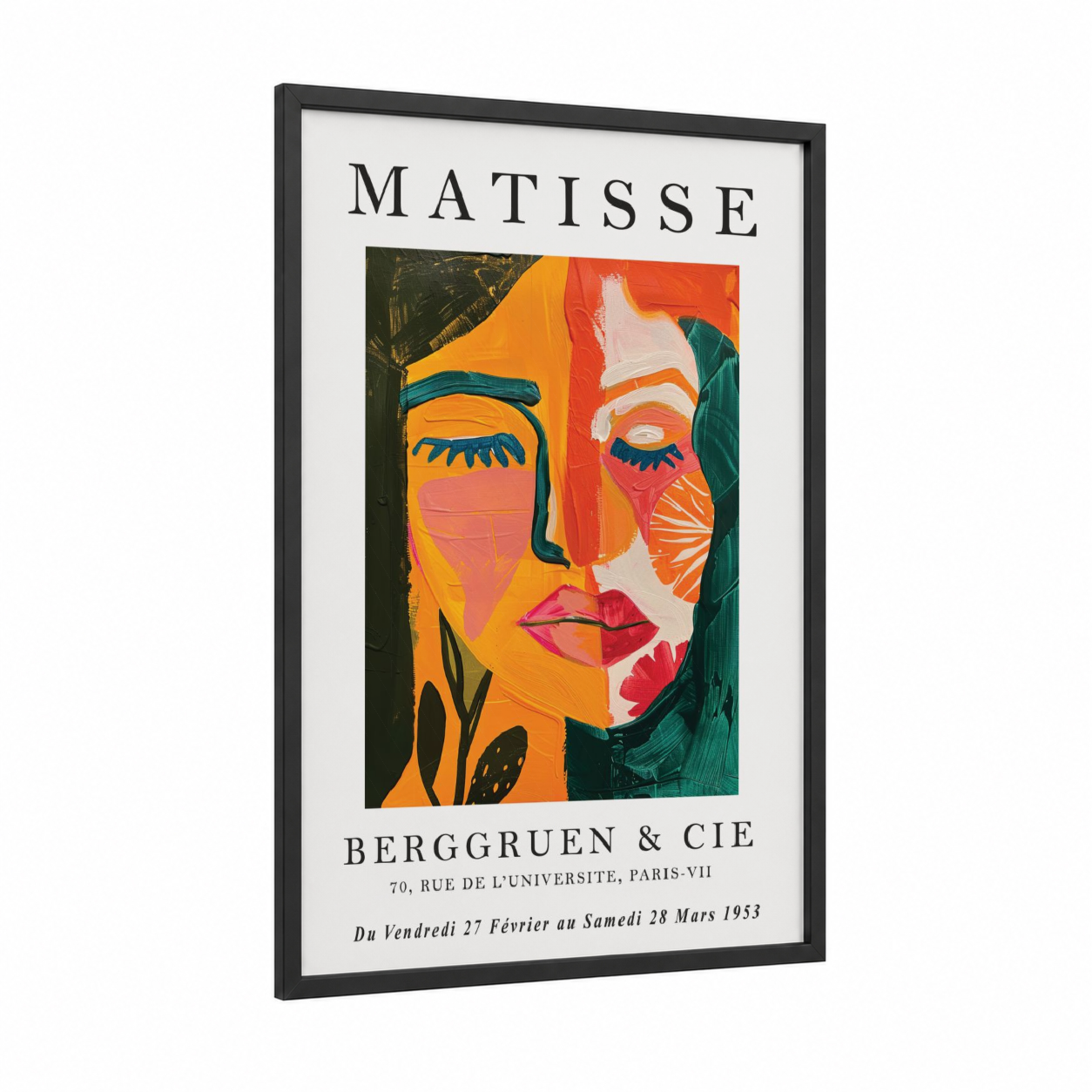 Matisse Fauve Portrait framed fashion illustration print — black wood frame — orange and red palette