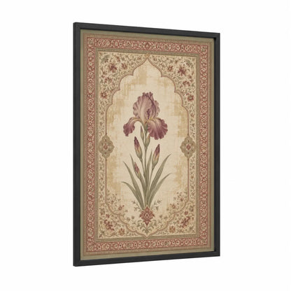 Persian Iris Floral Arch Wall Art framed art print — black wood frame — beige and maroon palette