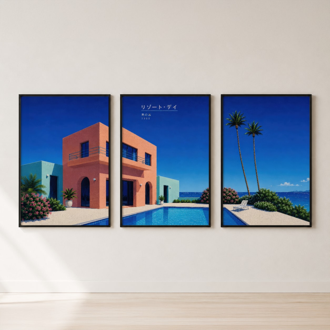 Tropical Resort Villa Triptych Wall Art Set — set hero