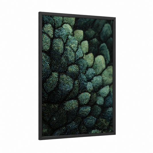 Textured Beadwork Pattern framed art print — black wood frame — turquoise and light green palette