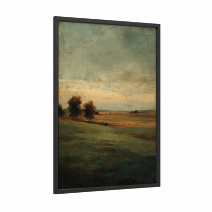Golden Grain Field framed art print — black wood frame — cream and olive palette