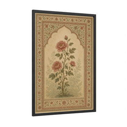 Persian Peony Garden Wall Art framed art print — black wood frame — beige and salmon pink palette