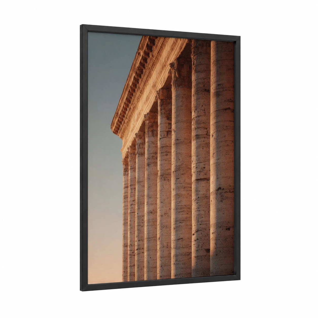 Golden Columns framed art print — black wood frame — gold and russet palette