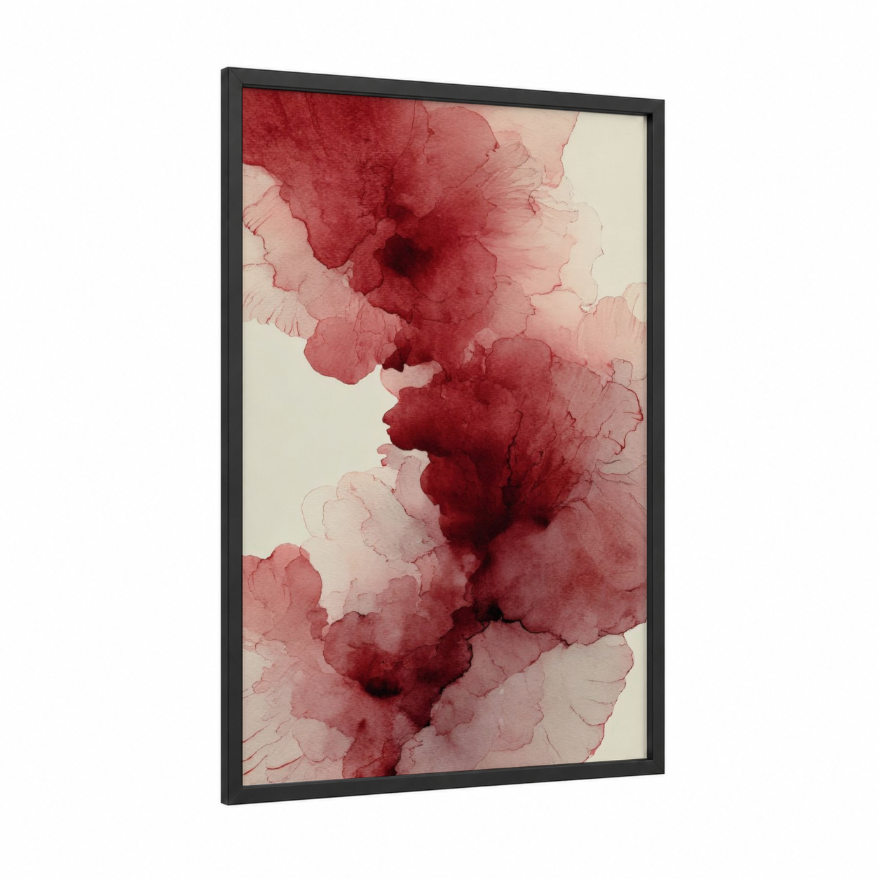 Crimson Wine Flow framed red wine print — black wood frame — red and cream palette