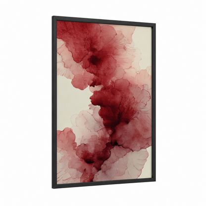 Crimson Wine Flow framed red wine print — black wood frame — red and cream palette