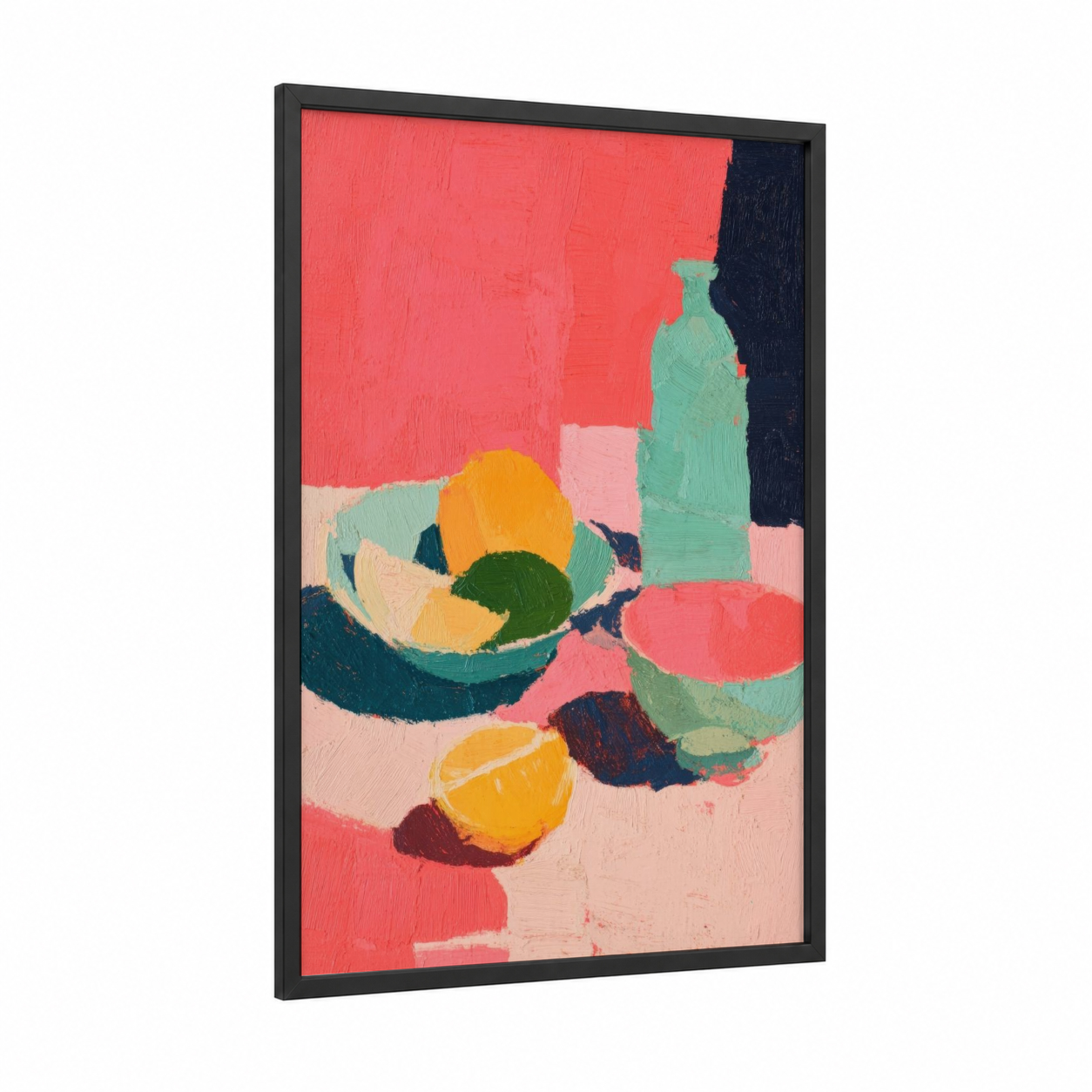 Vibrant Salad Bowl framed art print — black wood frame — red and orange palette
