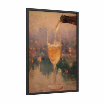 Champagne Toast framed art print — black wood frame — gold and russet palette