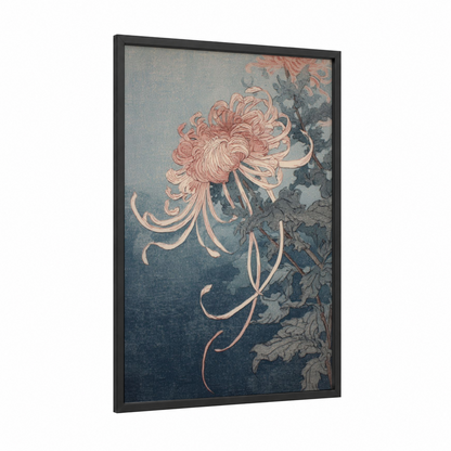 Coral Anemone framed sea anemone print — black wood frame — salmon pink and dove gray palette