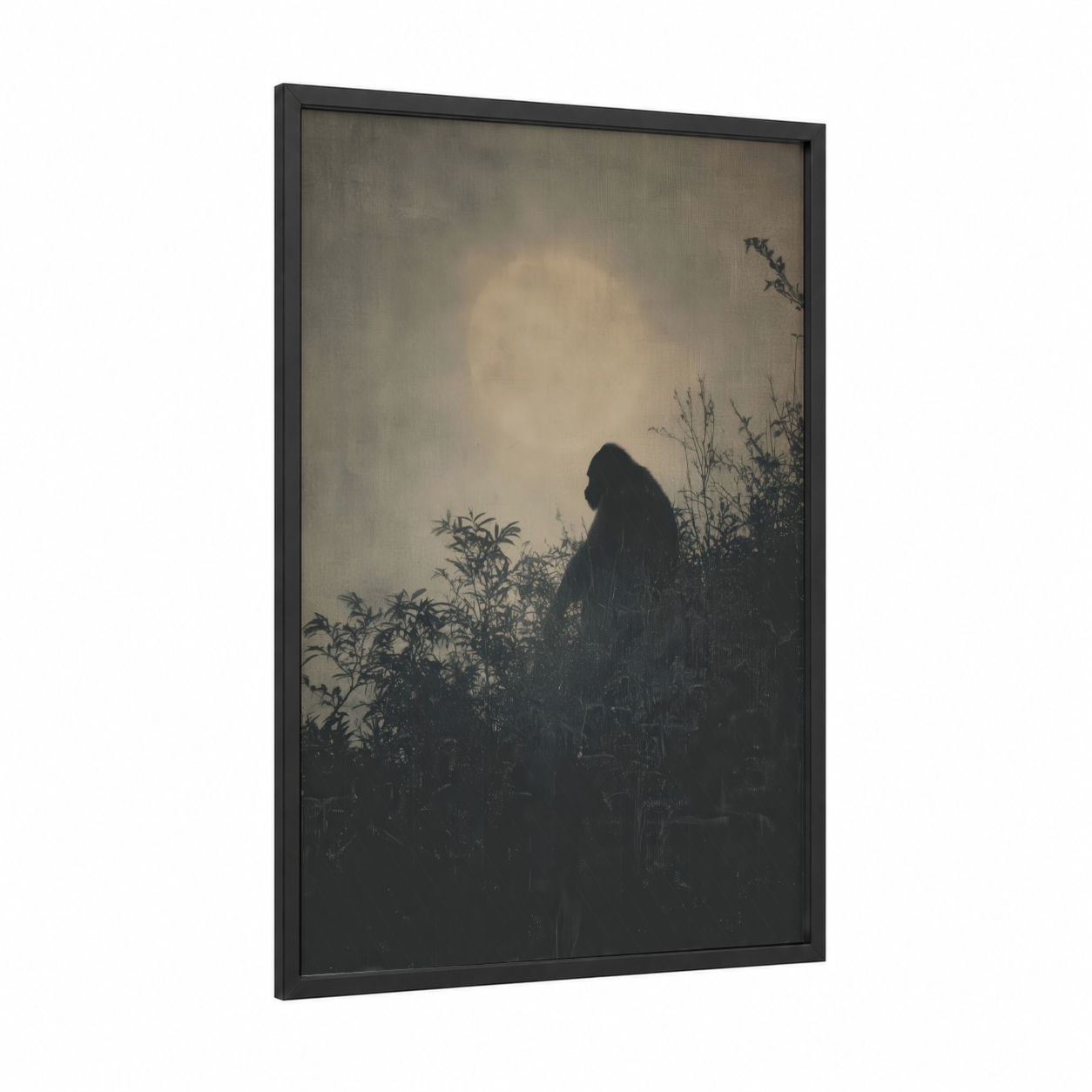 Moonlit Orangutan framed art print — black wood frame — black and white and nobel palette