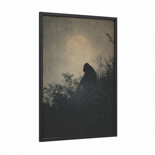 Moonlit Orangutan framed art print — black wood frame — black and white and nobel palette