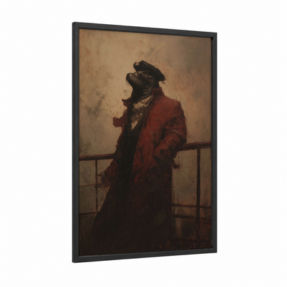 Dapper Sea Lion framed art print — black wood frame — russet and beige palette