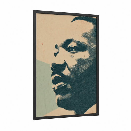Thoughtful Visionary framed martin luther king jr day print — black wood frame — teal and cream palette