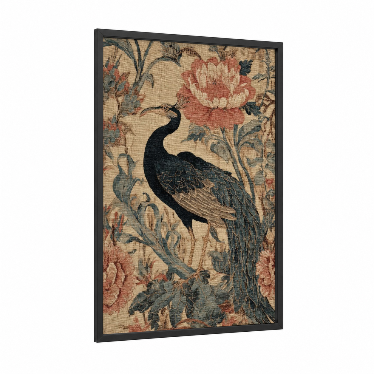 Celestial Phoenix framed art print — black wood frame — cream and rose gold palette
