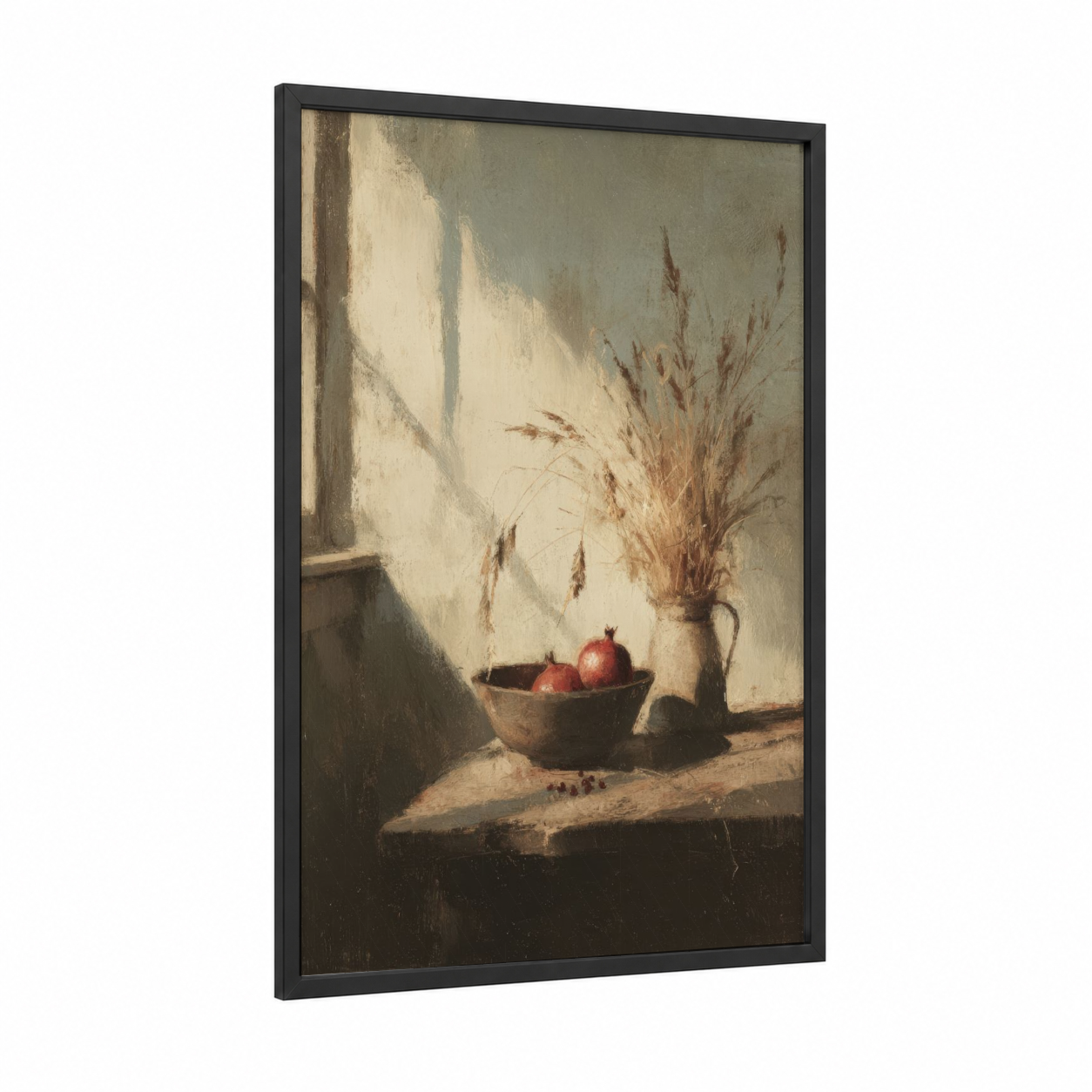 Autumn Still Life framed art print — black wood frame — cream and russet palette
