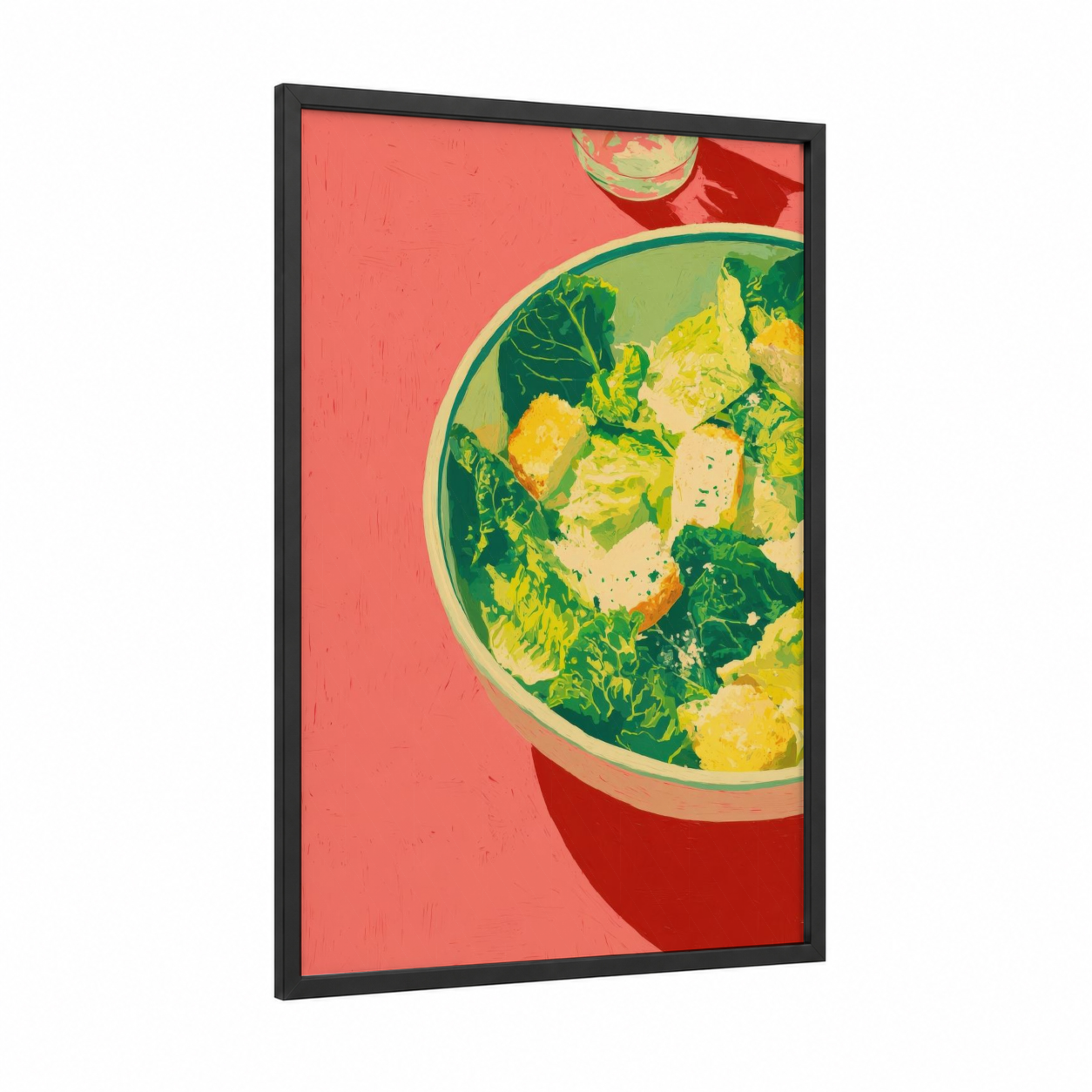 Vibrant Salad Bowl framed poultry print — black wood frame — yellow gold and true green palette