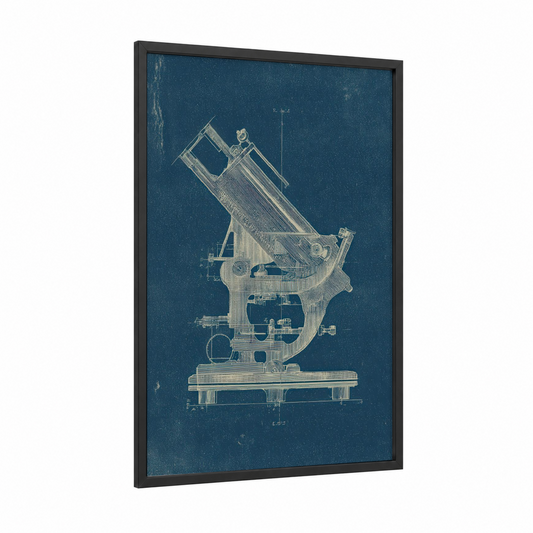 Vintage Sextant Blueprint framed art print — black wood frame — dark blue and cream palette