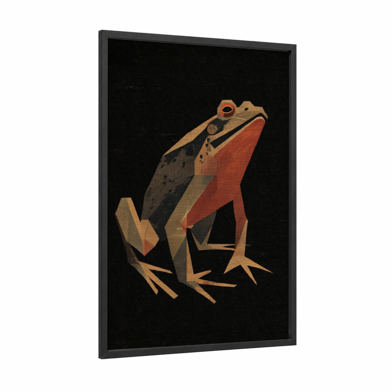 Geometric Frog framed frogs and toads print — black wood frame — russet and gold palette