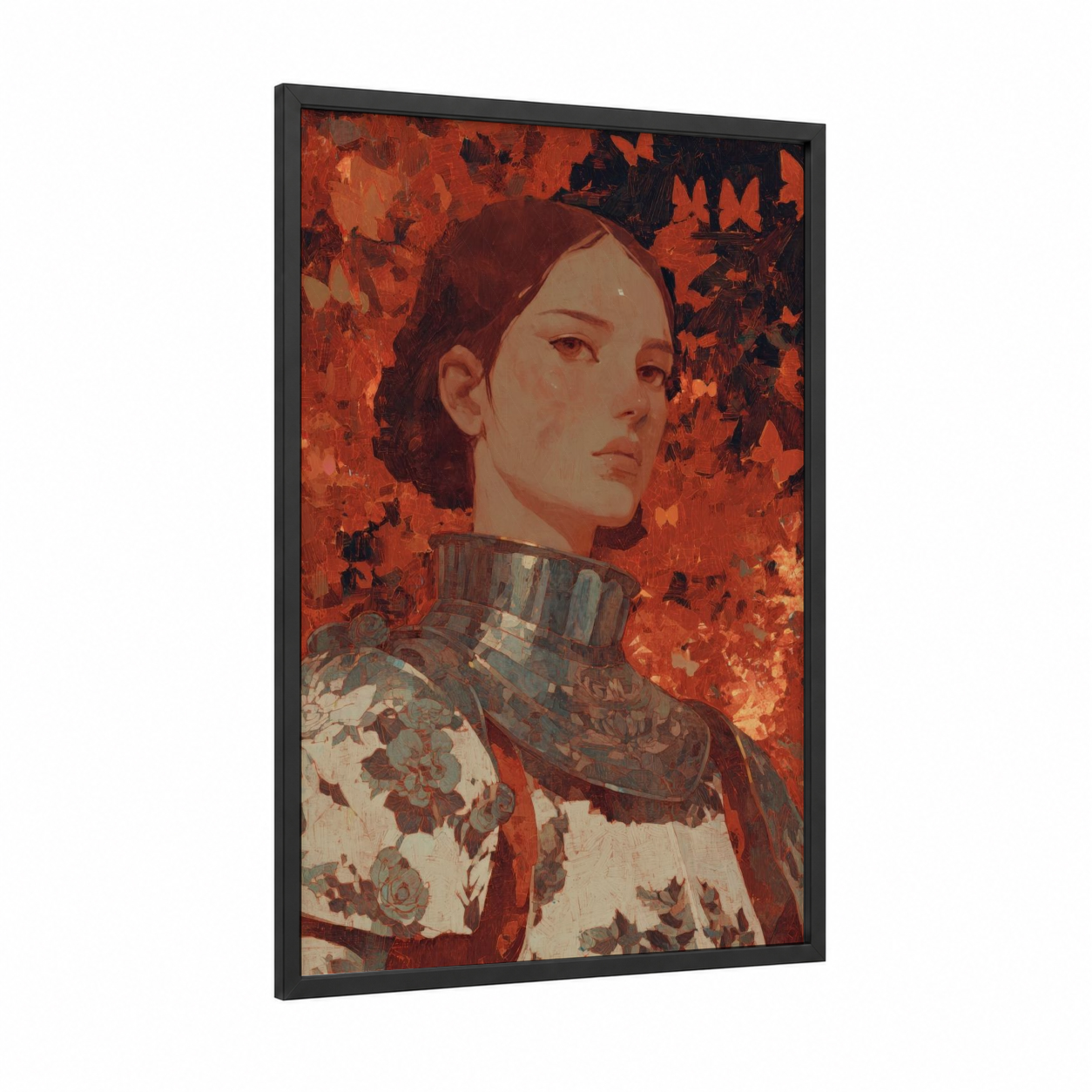 Crimson Joan framed joan of arc print — black wood frame — red and cream palette