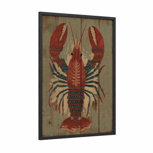 Scarlet Crayfish framed art print — black wood frame — red palette