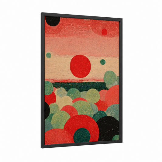 Crimson Celebration framed juneteenth print — black wood frame — red and true green palette