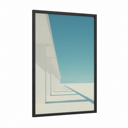 Minimalist Columns framed art print — black wood frame — blue and cream palette