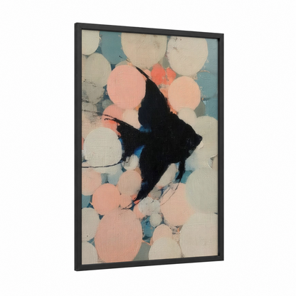 Playful Angel Fish framed art print — black wood frame — peach and teal palette