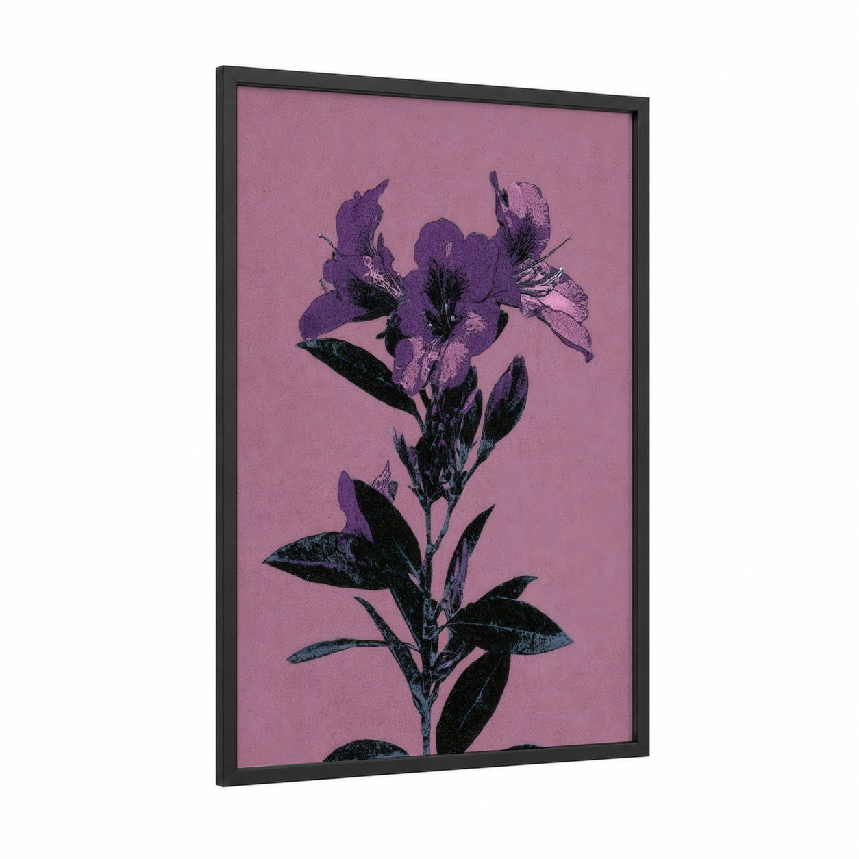 Purple Lilac Botanical framed art print — black wood frame — magenta and black palette