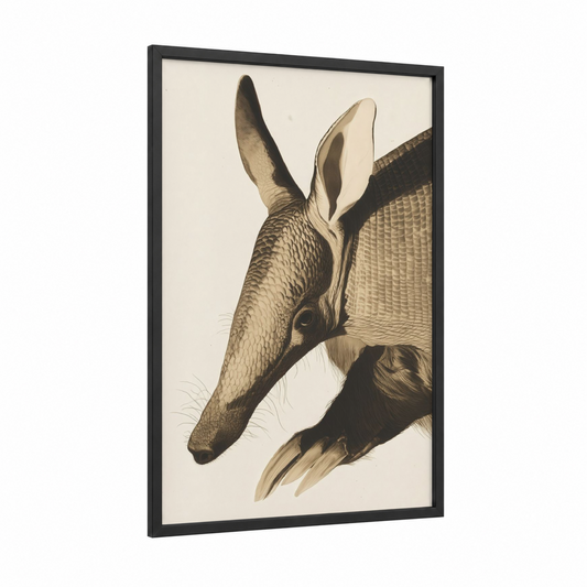 Detailed Aardvark framed art print — black wood frame — cream and brown palette