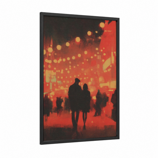 Festive Lantern Glow framed carnival print — black wood frame — red and gold palette