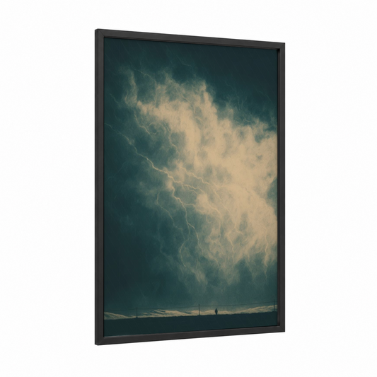 Approaching Storm framed art print — black wood frame — dove gray and champagne gold palette