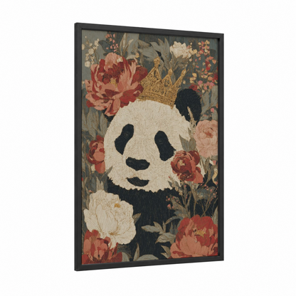 Royal Panda framed art print — black wood frame — cream and rose gold palette