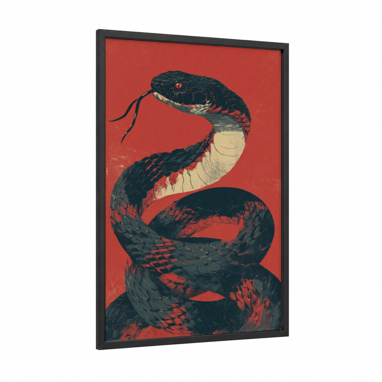Crimson Viper framed art print — black wood frame — red and black palette