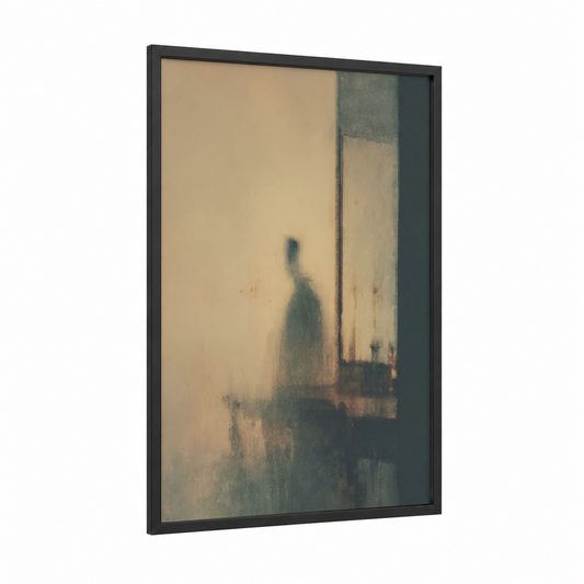 Solitary Ghost framed art print — black wood frame — sage green and nobel palette