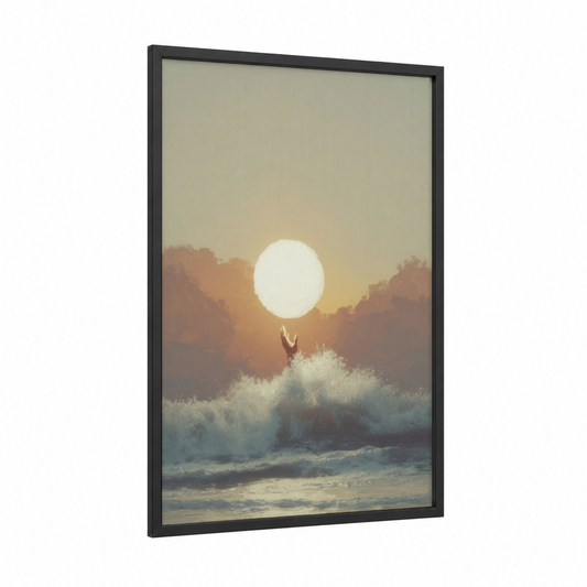 Golden Sunrise Wave framed art print — black wood frame — gold and cream palette