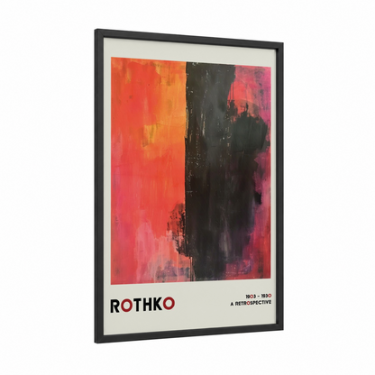 Rothko Retrospective framed abstract classic print — black wood frame — red and black palette