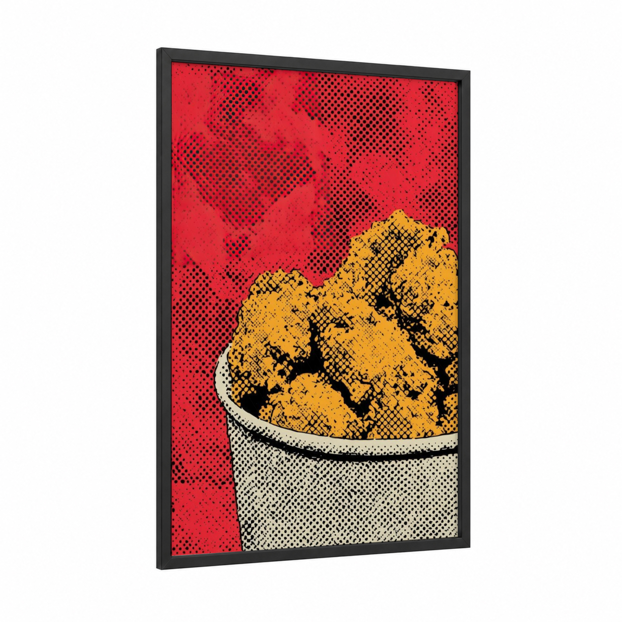 Golden Fried Chicken framed poultry print — black wood frame — red and gold palette