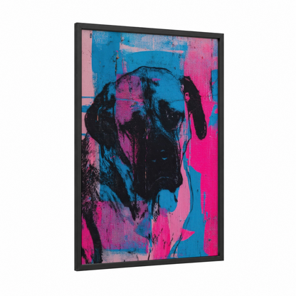 Pop Art Mastiff framed art print — black wood frame — magenta and blue palette