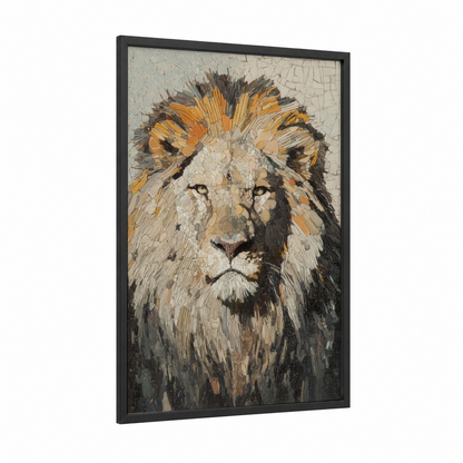 Golden Lion Majesty framed art print — black wood frame — gold and black palette