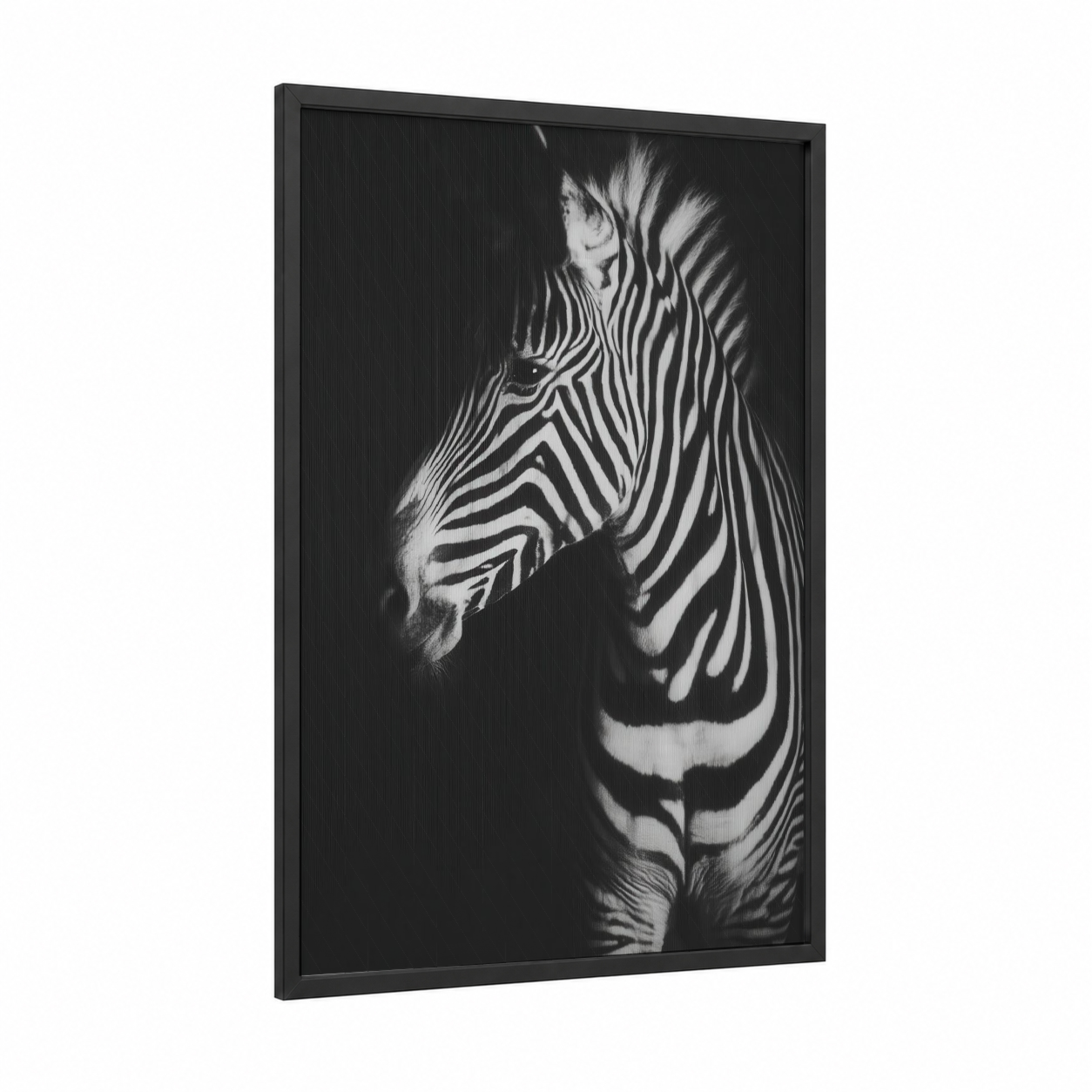 Shadow Zebra framed art print — black wood frame — black and white palette