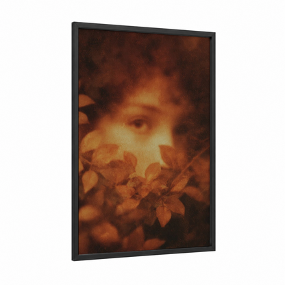Glowing Fairy framed art print — black wood frame — gold and russet palette
