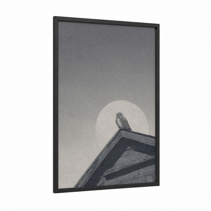 Nocturnal Pantheon framed art print — black wood frame — gray and black and white palette