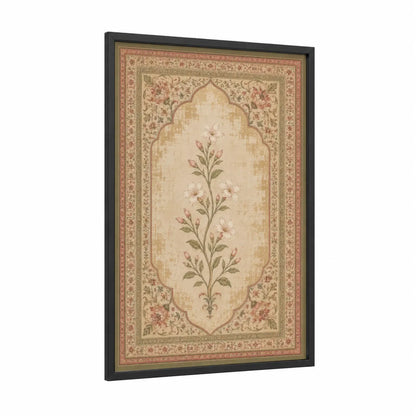 Vintage Persian Floral Wall Art framed flower print — black wood frame — beige and pink palette