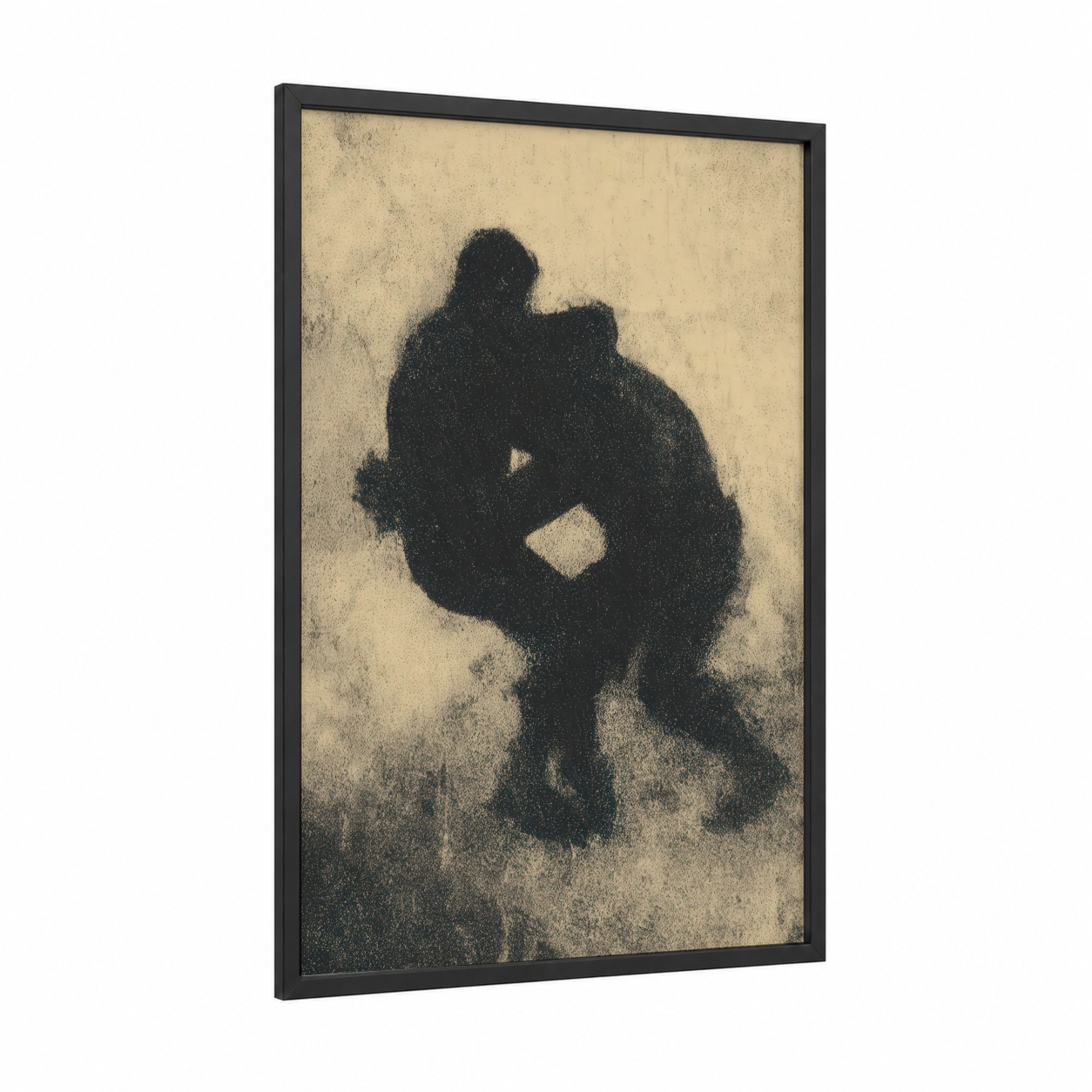Shadow Wrestler framed wrestling print — black wood frame — black and beige palette