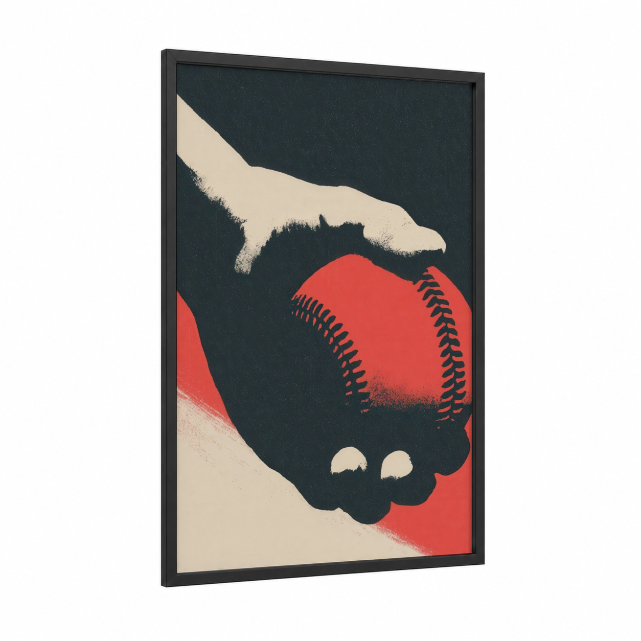 Baseball Passion framed art print — black wood frame — red and cream palette