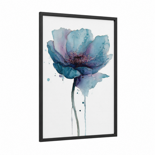 Teal Anemone framed sea anemone print — black wood frame — turquoise and lavender palette