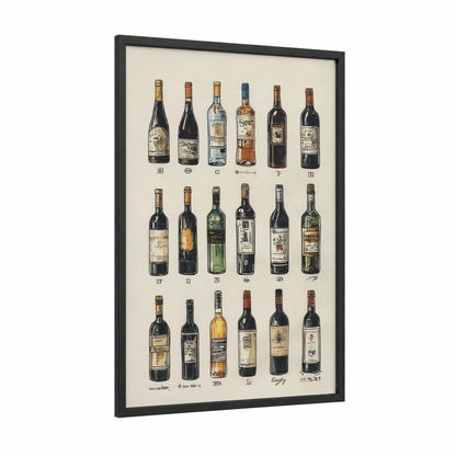 Vintage Wine Collection framed red wine print — black wood frame — cream and brown palette